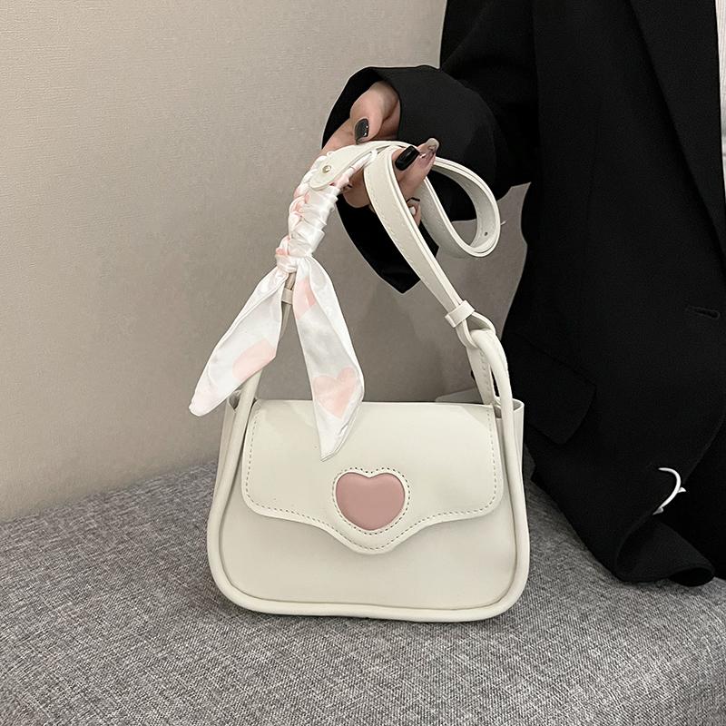 

Women S Heart-Print Shoulder Bag Lightweight Pu Purse With Scarf Bow And Magnetic Closure Crossbody Bag For Daily Essentials