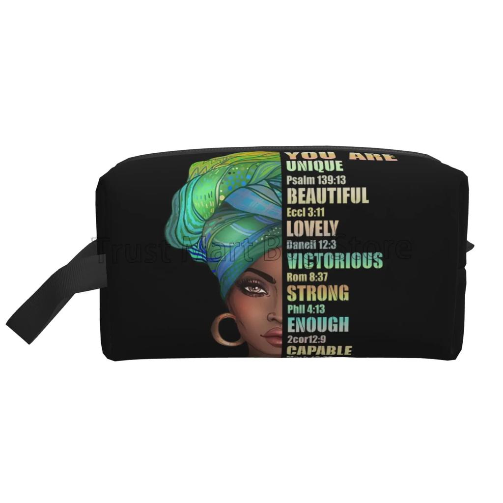 African American Woman Makeup Bag Organizer Portable Waterproof Cosmetic Bag Large Travel Toiletry Bag for Girls Women