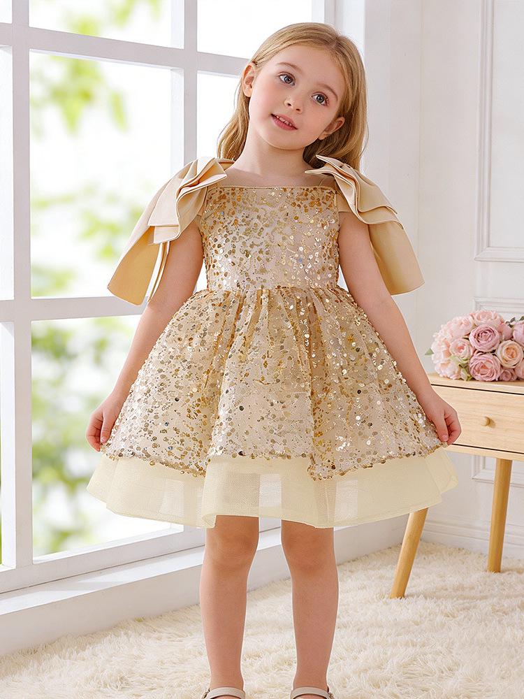 Girls' 2026 Formal Mesh Princess Dress with Big Bow and Puffy Skirt, Ideal for Runway and Performances.