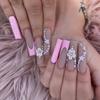 Europe and the United States wear nail flowers burst broken diamond French matte nail art fashion fake nail patch wear nail piece finished product