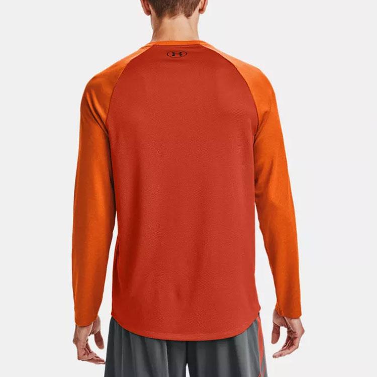 Under Armour Color Block Pullover Round Neck Sports Long Sleeve T-Shirt Men Tops Dark-Orange 1356851-830