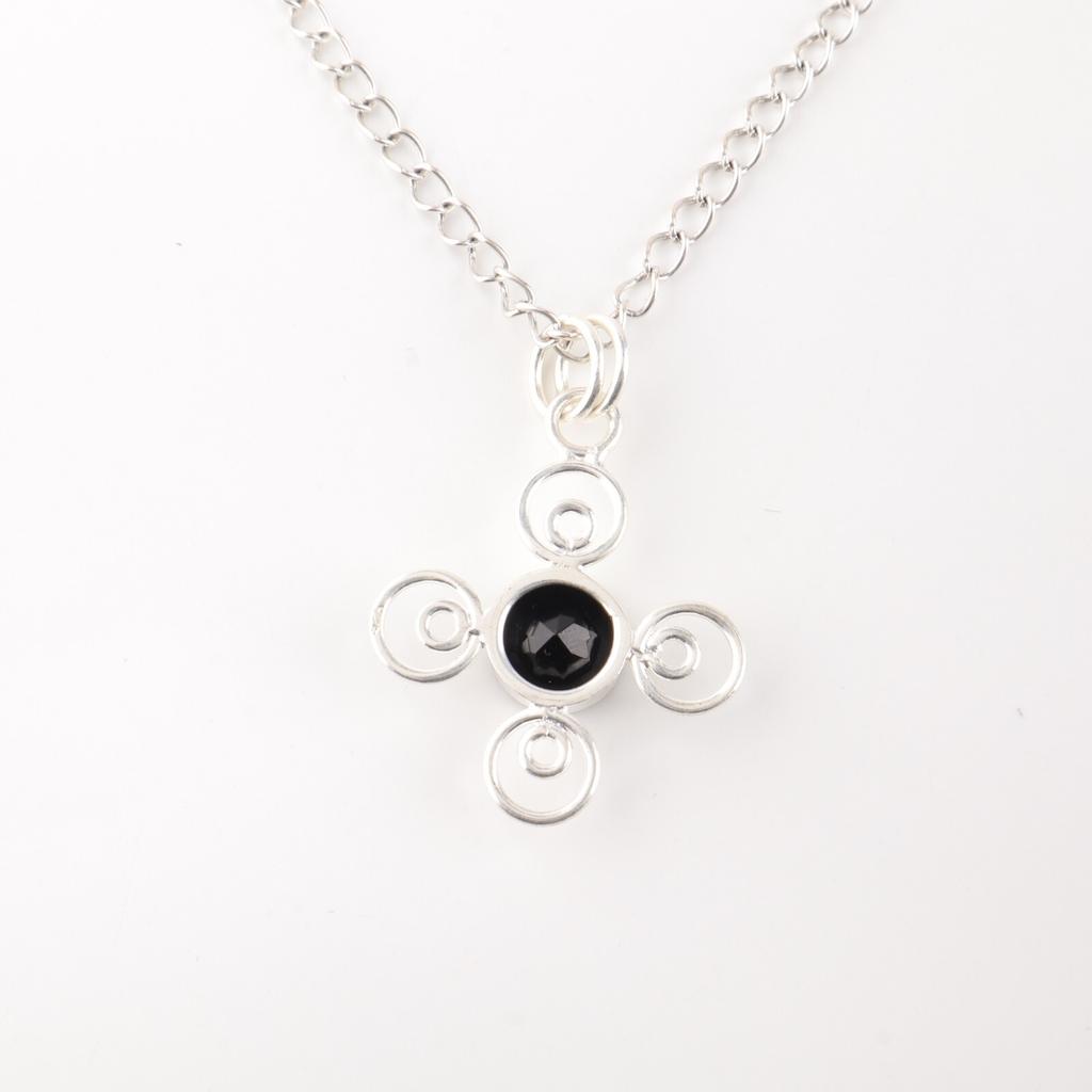 Schwarzer Onyx Edelstein 925 Sterlingsilber Schmuck Handgefertigter Anhänger Geschenk für Ehefrau PP-41-21