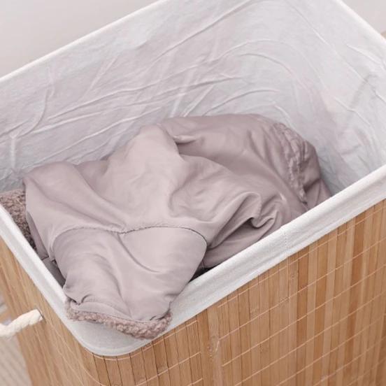 Foldable Bamboo Laundry Basket with Lid 60l Capacity Storage Bin for Home Efficient Clothes Organizer 40x30x50cm Space Saving