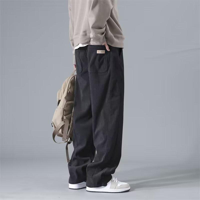 

Corduroy Pants Men s Spring and Autumn Heavy Drape Straight Tooling Sweatpants Trendy Brand Boys Sports Casual Trousers Men XXXL чорний