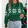 Christmas Woman Sweater Autumn Winter Casual Contrast Color Snowflake Pattern Knitted Tops Round Neck Long Sleeved Pullover