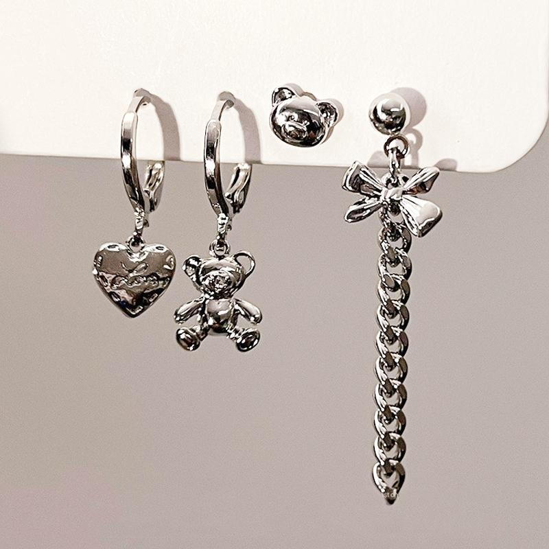 LATS Vintage Copper Color Tassel Chain Love Heart Earrings Set Irregular Geometric Cherry Hoop Earrings for Women Zircon Gifts