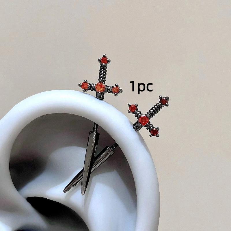 Clou d'oreille en forme de croix Zircon brillant Boucle d'oreille à clou tendance Pour femmes Accessoires de Piercing Corporel