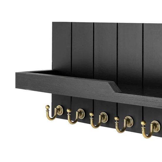 Wooden Key Holder Wall Mounted Storage Rack with Hooks Strong Load-bearing Solid Construction Easy To Install Entryway Storage Shelf