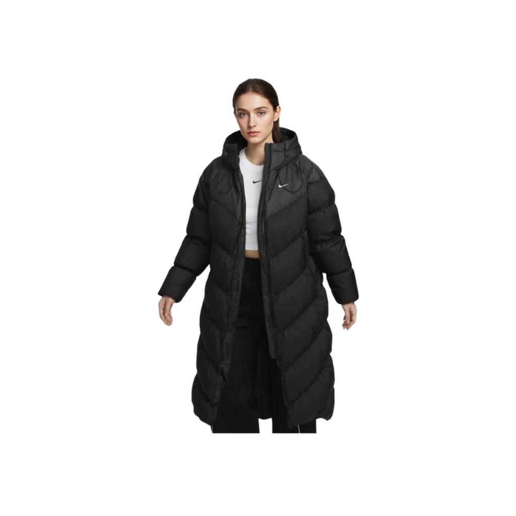 Nike Comfortable Long Versatile Down Jacket Women Outerwear Black HF7894-010