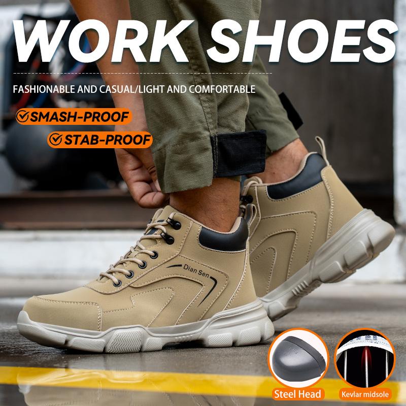 Mens Work Boots Steel Toe Shoes Indestructible Construction Site Safety Shoes Waterproof Boots Lightweight Safety Sneakers