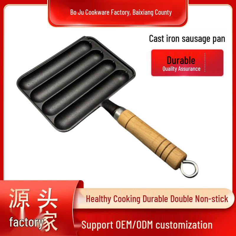 Cast Iron Sausage Grill Pan - Non-Coated, Ideal for Home or Outdoor Use