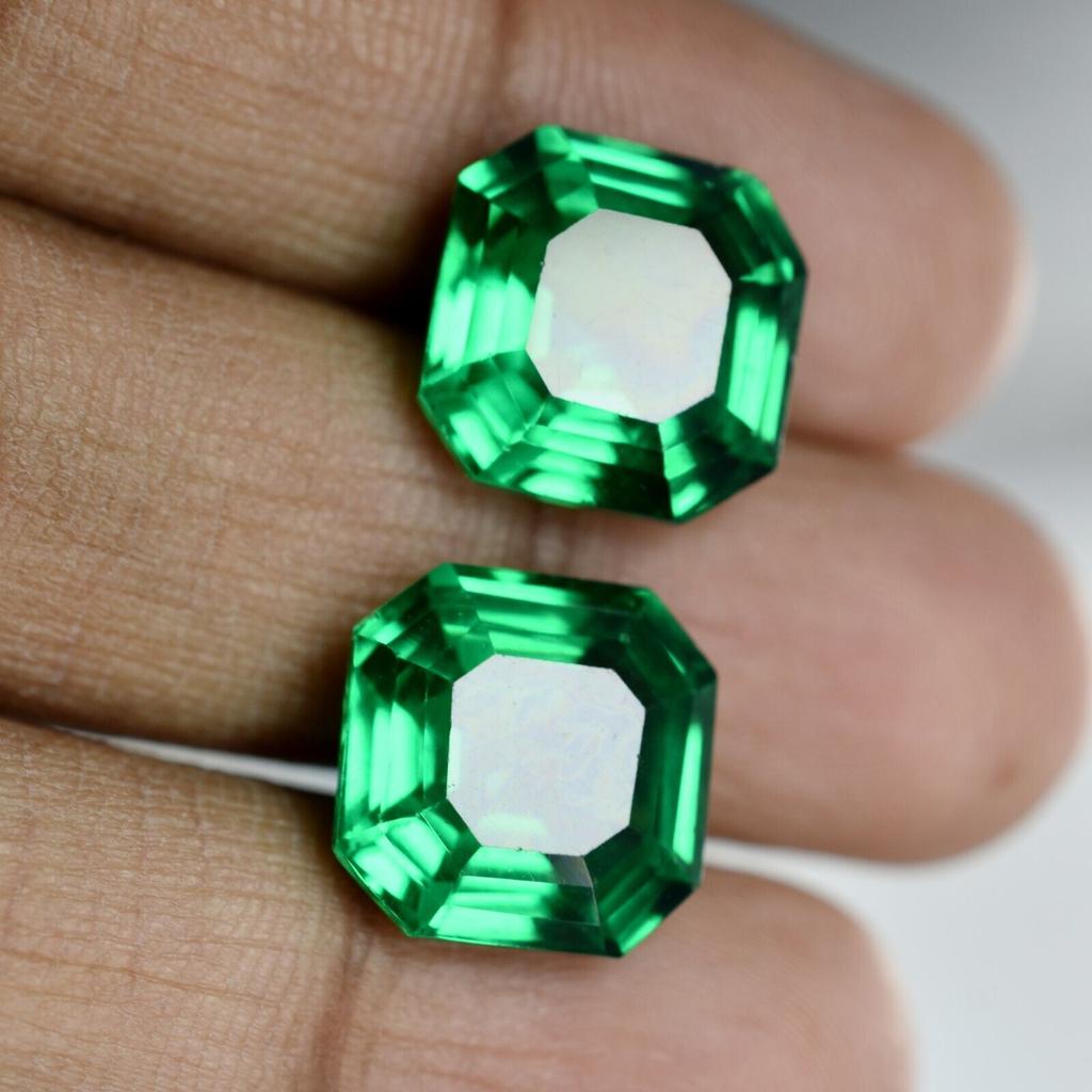 20.40 Ct Natural TSAVORITE GARNET Square Cut GREEN Loose Gemstone Pair CERTIFIED