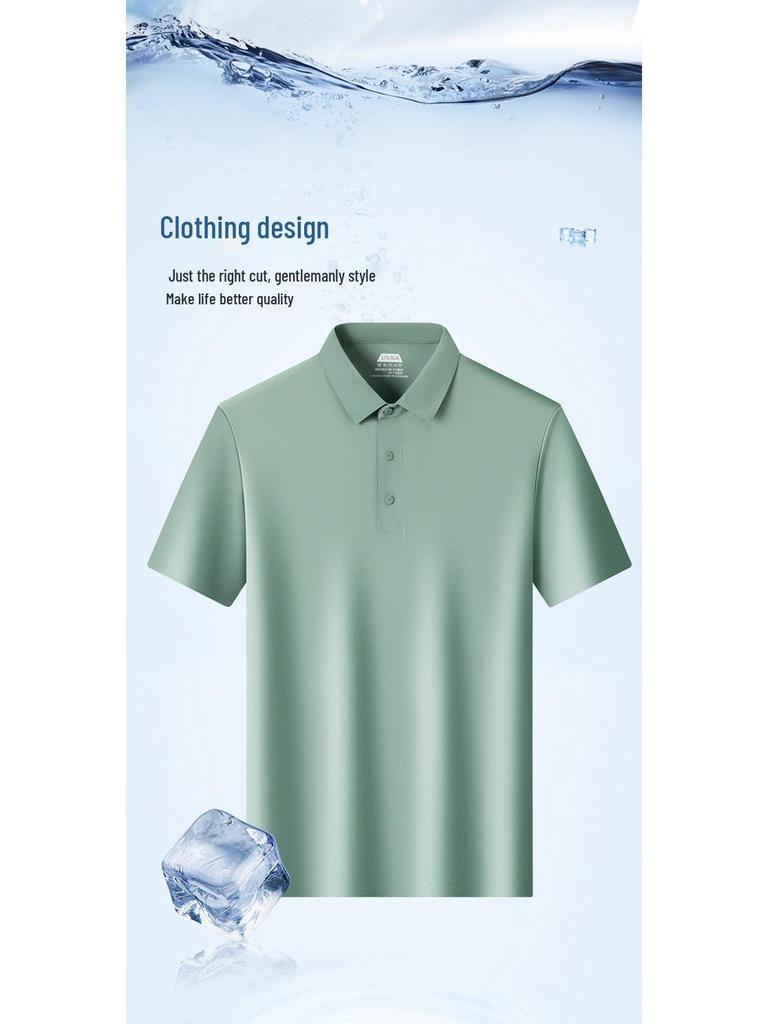Men's Ice Silk Seamless Polo Shirt - Summer Short-Sleeve Casual Solid Color Design