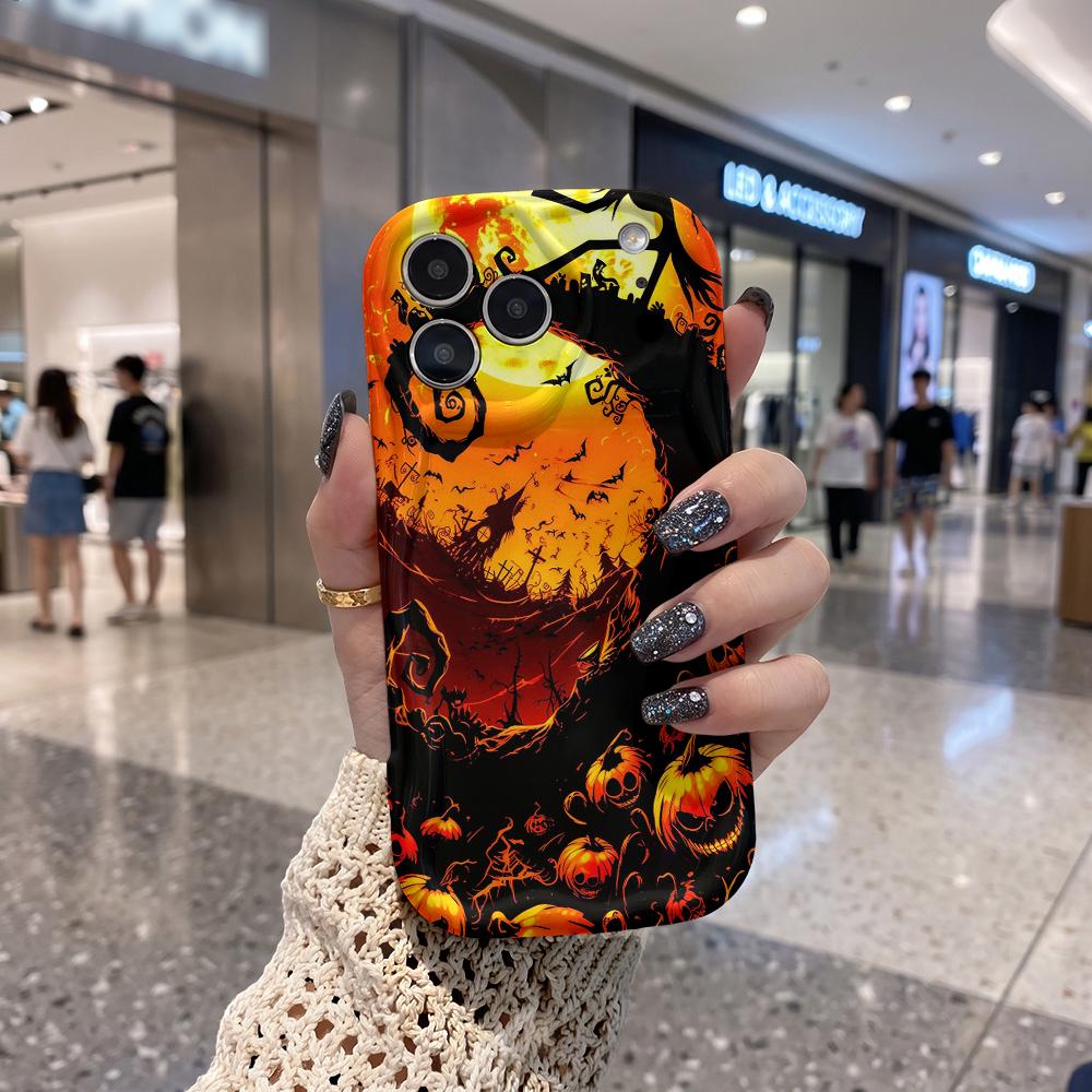Wavy Edge Phone Case For iPhone 16 15 14 Pro Max 13 12 Mini 11 XR XS SE Halloween Witch Silhouette Design Cover