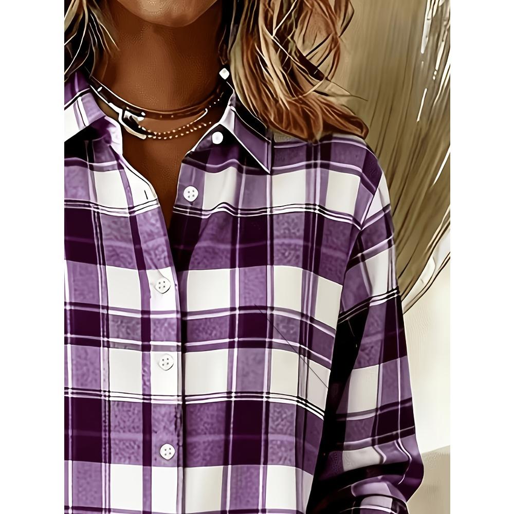 Casual Fashion Plaid Printed Women's Large Size Long Sleeve Shirt Cardigan
