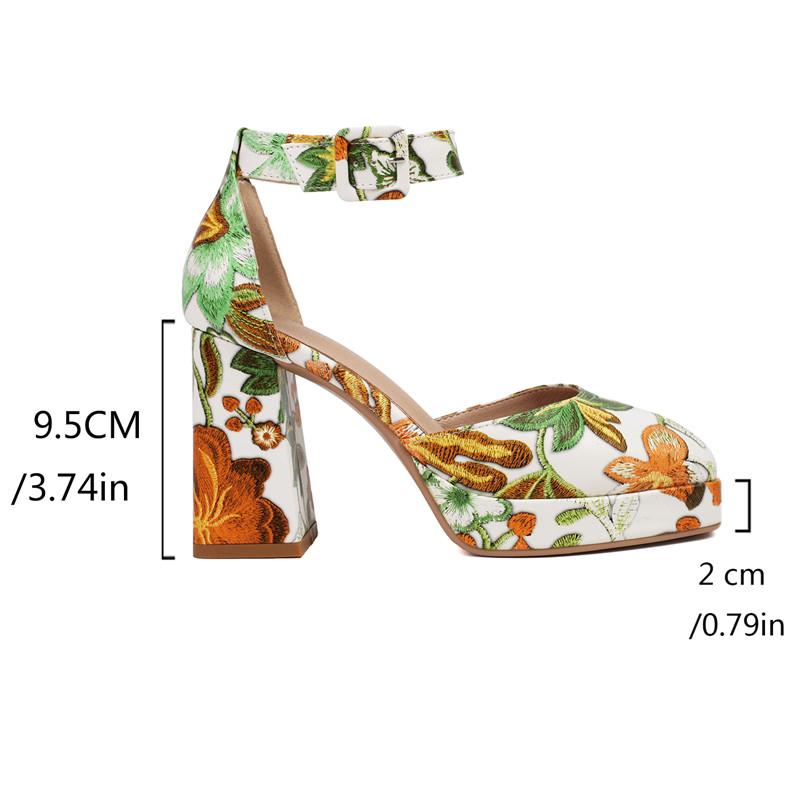 Pantofi de damă cu toc înalt primăvară/vară Nouă platformă impermeabilă Toc gros Pantofi de damă imprimați de dimensiuni mari