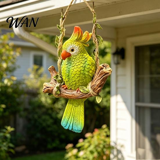 Colorful Bird Statue Resin Parrot Swing Figurine, Outdoor Hanging Animal Sculpture, Tropical Toy Decoration for Patio, Lawn, Garden, Balcony