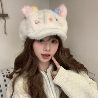 2025 nouveau chapeau en peluche chaton mignon pour femmes, saison en peluche pour garder au chaud et au froid, montrant le visage petit protège-oreilles chapeau Lei Feng