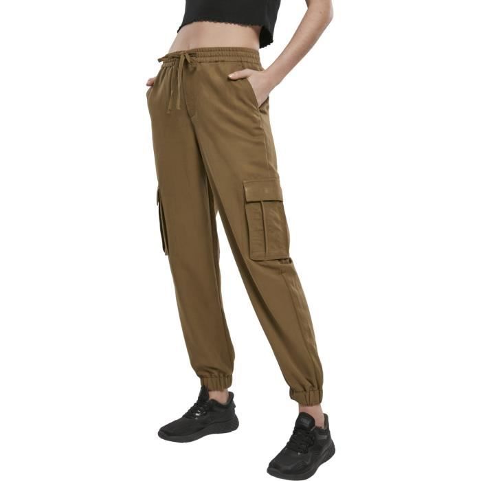 Damen Cargo-Trainingshose aus Twill - Urban Classics - High Waist - Oliv - Braun