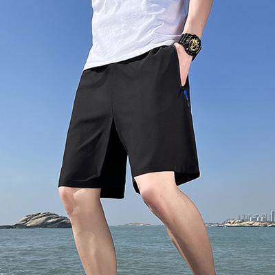 Shorts esportivos masculinos cor sólida cintura elástica reta casual com zíper bolsos retrô fino