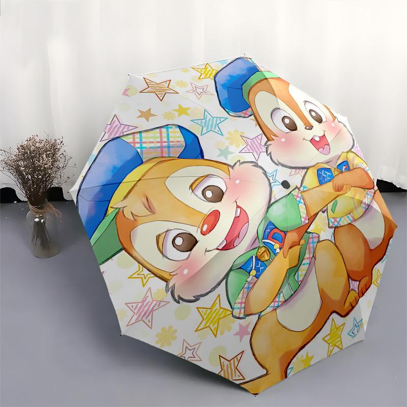 Chip and Dale Themed Automatic Opening and Closing Umbrella, Brightly Colored 8-rib Portable Umbrella, Suitable for Men and Women, A Perfect Gift for