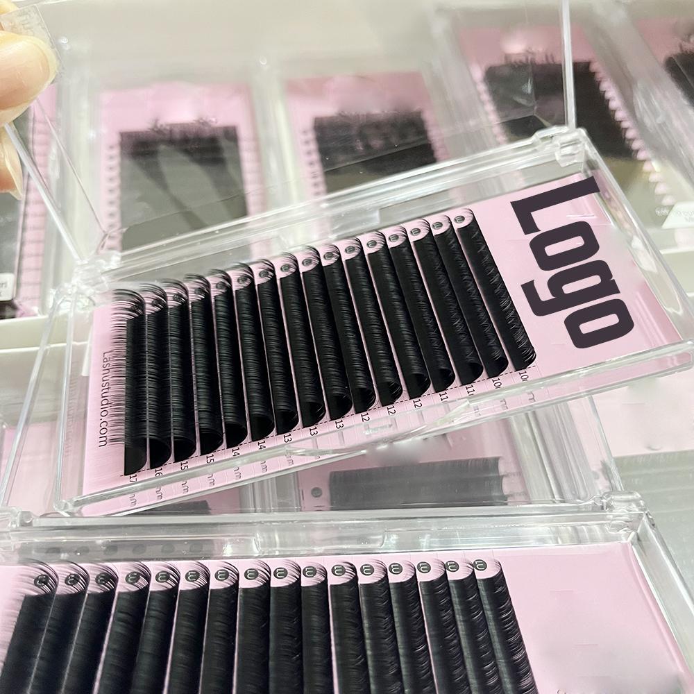 Matte Dark Black Cashmere Eyelash Extension Supplies Custom 0.03 0.05 Individual Volume Eye Lash Extension Trays