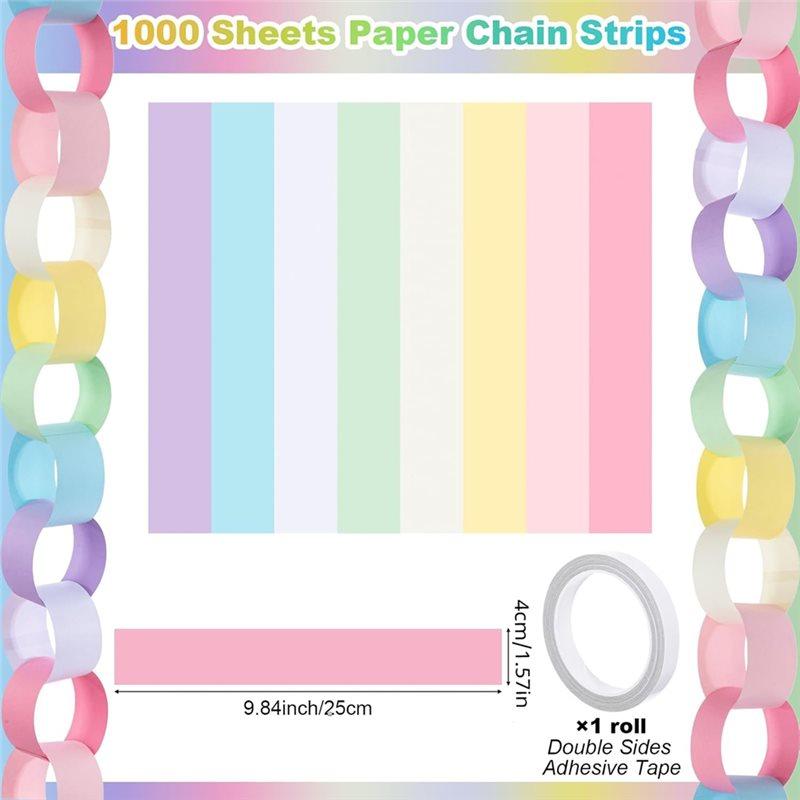A03F-For Birthday Wedding Holiday Party DIY Paper Chain Garland Strips 1000 Sheets With Double Sided Tape For Construction Chain