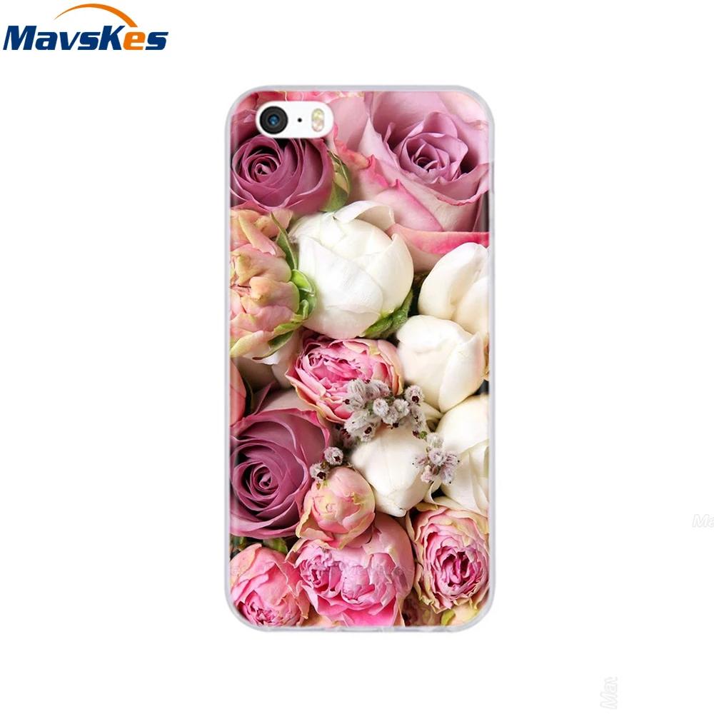 For iPhone 5s SE 5 Case Cover Silicone Soft TPU Cover Print Flower Cute Animal Phone Case For iPhone 6s 6 7 8 Fundas Clear Cases