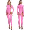 Kvinners ett stykke langermet skrittløs jumpsuit Wet Look Patent Leather Glidelås Bodysuit Catsuit
