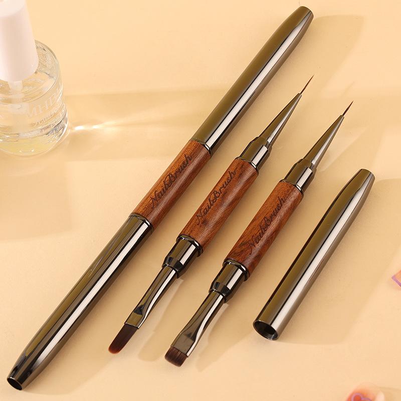 Sandalwood Dual-Ended Nail Art Brush: Multifunctional Gel Builder & Liner Tool for Nail Salons - Square/Round Tips