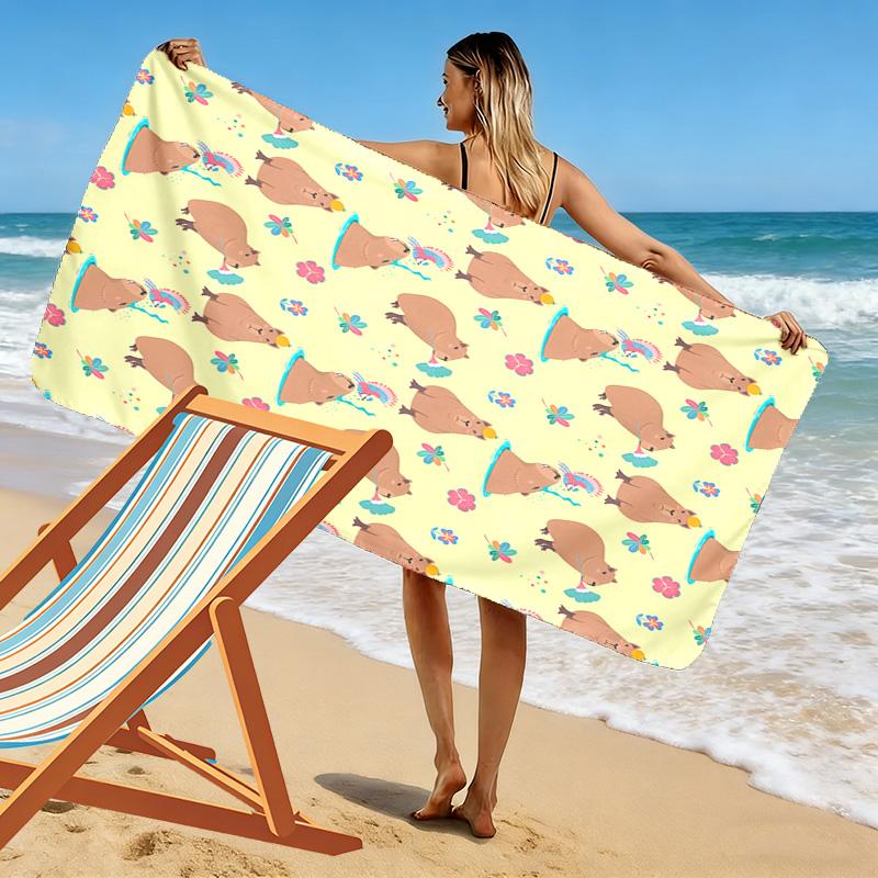 Capybara Print Beach Towel, Large Soft Quick Dry Towel for Beach Camping Swimming