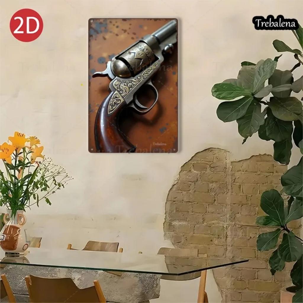 True Mans Toys Western Revolver Metal Sign 8x12 Inch Vintage Rustic 2D Flat Wall Decor Art