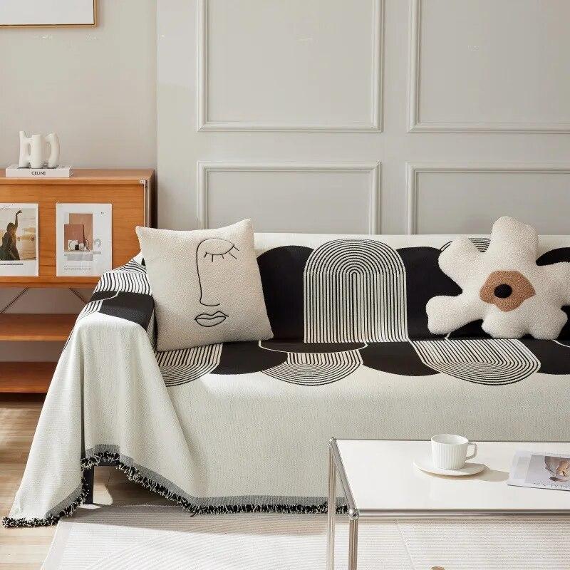 İskandinav Püskül Atma Battaniye Dört Mevsim Kanepe Kapak Toz Anti-kedi Çizilmeye Karşı Koruma Kapak Kanepe Battaniyesi Halı Seyahat Halı Püsküller