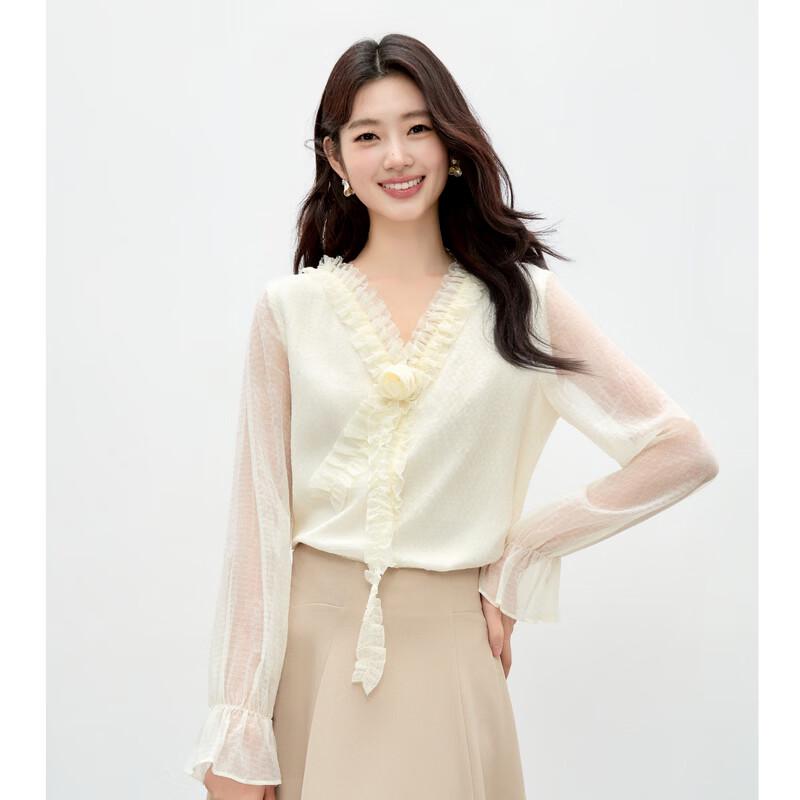 Elegant V-Neck Puff Sleeve Chiffon Blouse XL