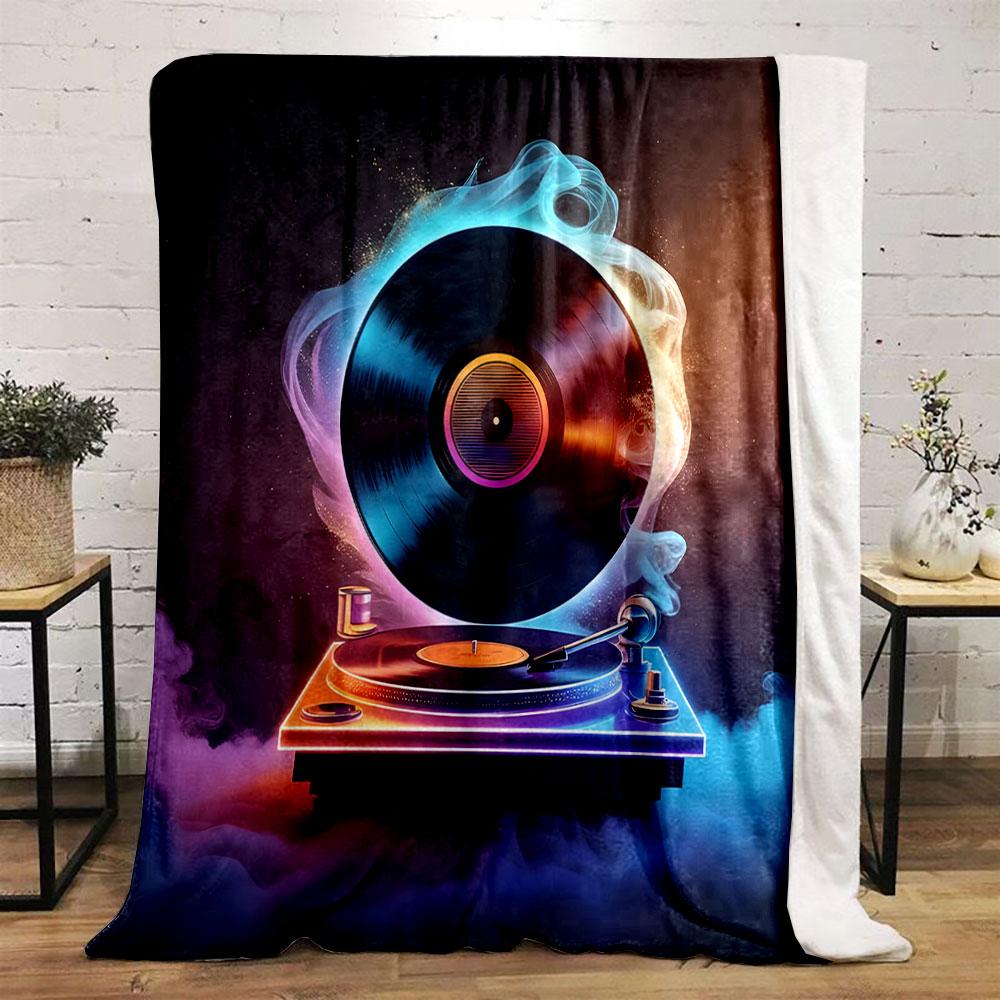 Vinyl Record with Neon Glow print blanket soft and cozy perfect for the living room bed sofa or a nap,gift