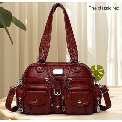 Taška přes rameno s cvočky, Vintage kabelka z umělé kůže, Dámská crossbody taška s velkou kapacitou