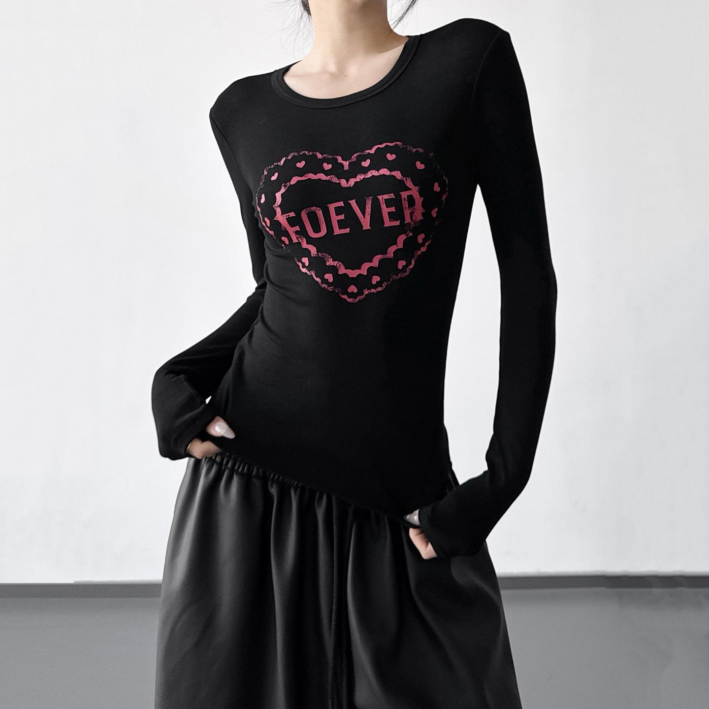 2025 Autumn/Winter Heart Graffiti Slim Fit T-Shirt - American Retro Street Style Print Large