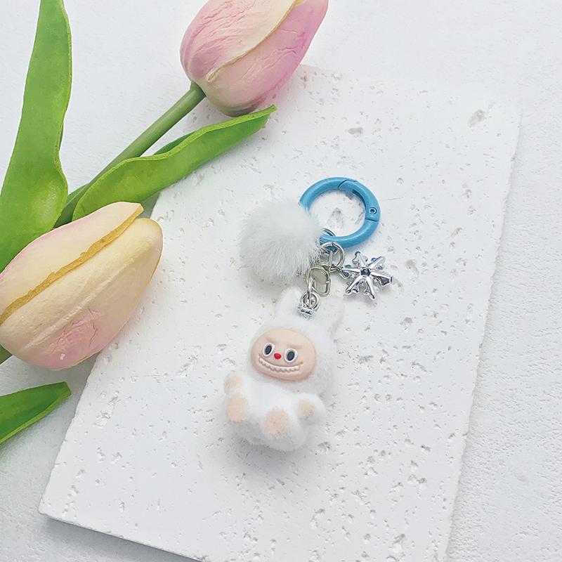 Niedlicher Mode Beflockter Labubu Schlüsselanhänger Cartoon Kawaii Puppe Schlüsselanhänger Anhänger Exquisite Rucksack Dekoration Zubehör Geschenke
