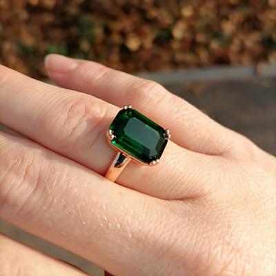 Bague de mariage en cristal carré vert pour femmes, bijoux de Cocktail de couleur or Rose avec pierre, bijoux de soirée
