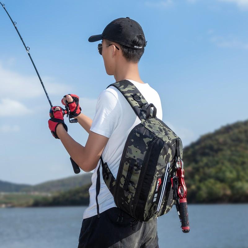 Mochila de Pesca Multifuncional Com Suporte para Vara Tecido Oxford Impermeável Bolsa para Equipamento de Pesca Isca