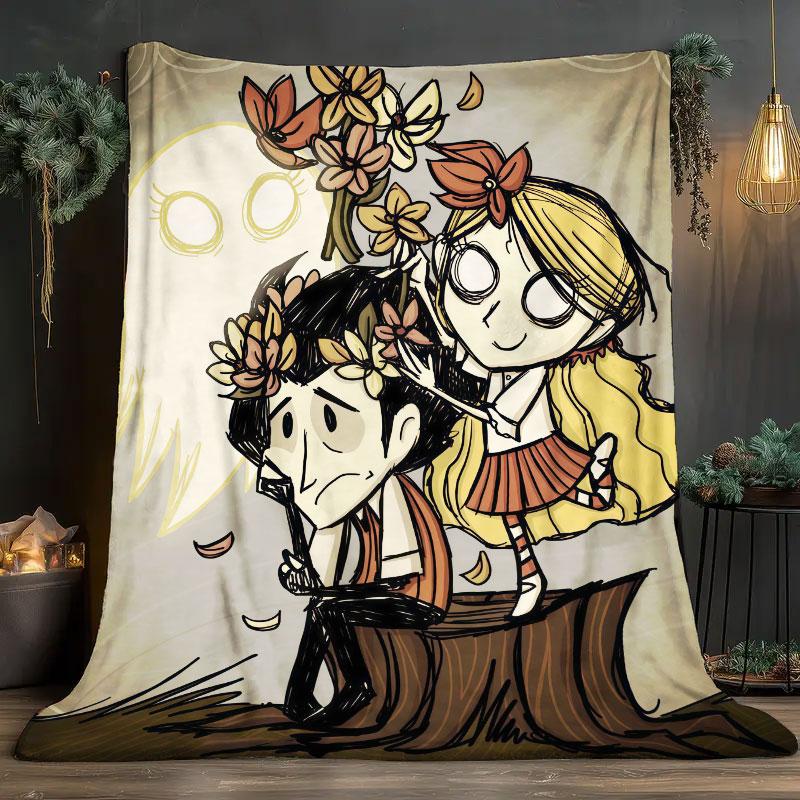 1Pc Don'tStarve Print Flannel Blanket, High Quality Comfortable for All Seasons, Home Decor, Warmth and Comfort, Perfect for Christmas Gifts