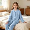 Boys and Girls Casual Polka Dot Pajama Set with Lapel Collar and Pockets for Sleep