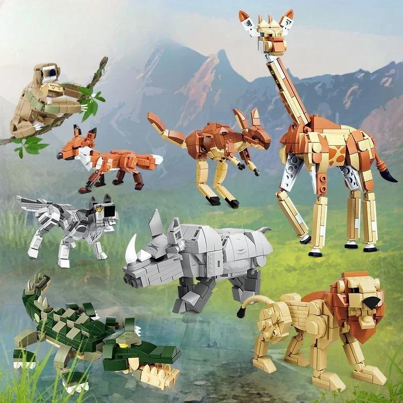 MOC Puzzle Zvířecí Stavební Kostky Včela Tygr Lev Žirafa Žába Krokodýli Liška Pták Divoké Prase Hmyz Mini DIY Cihlová Hračka Dárek F029