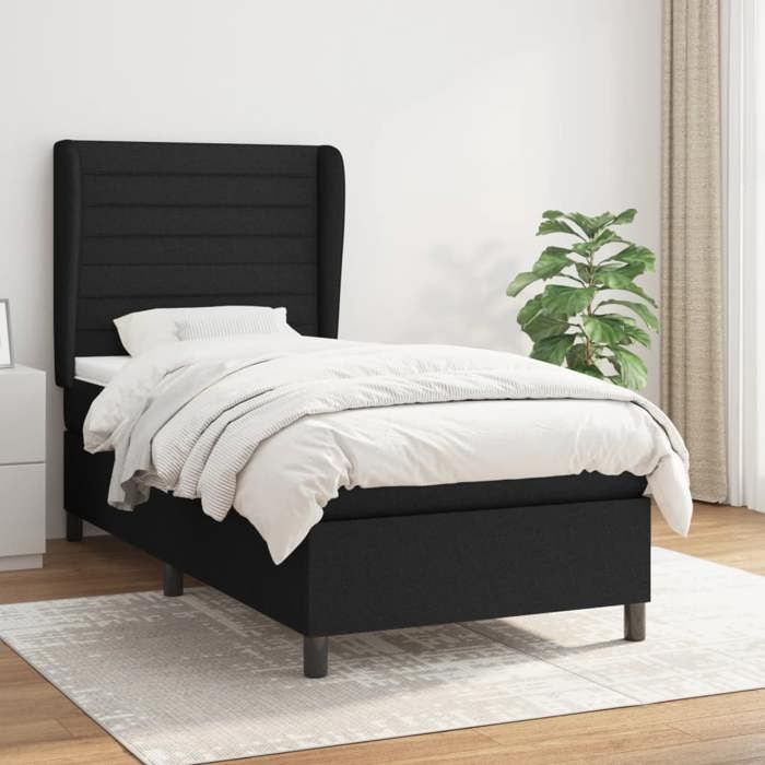 Maison Exclusive - Bed Slat Base with Mattress Black 90x200 Cm Fabric