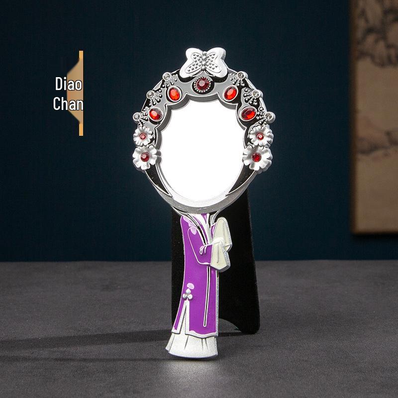 Retro Chinese Peking Opera Character Face Paint Metal Pocket Mirror – Handheld & Desktop Dual-use.