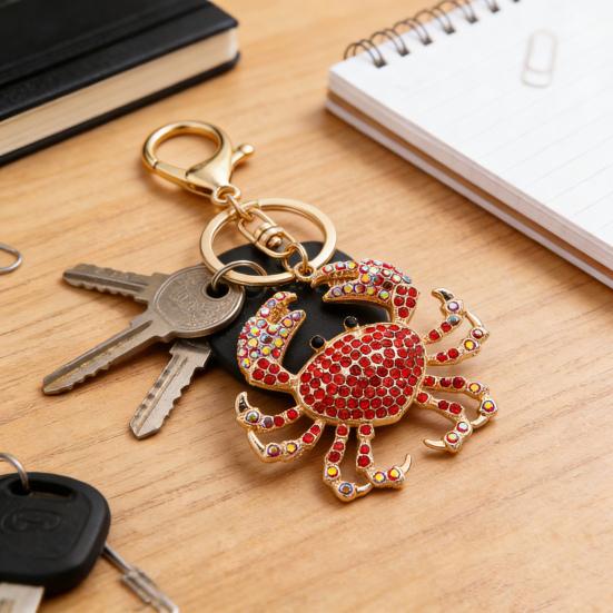 Keychain Pendant DIY Accessories Sparkling Faux Crystal Beads Crab Charm Key Ring Backpacks Handbags Accessories