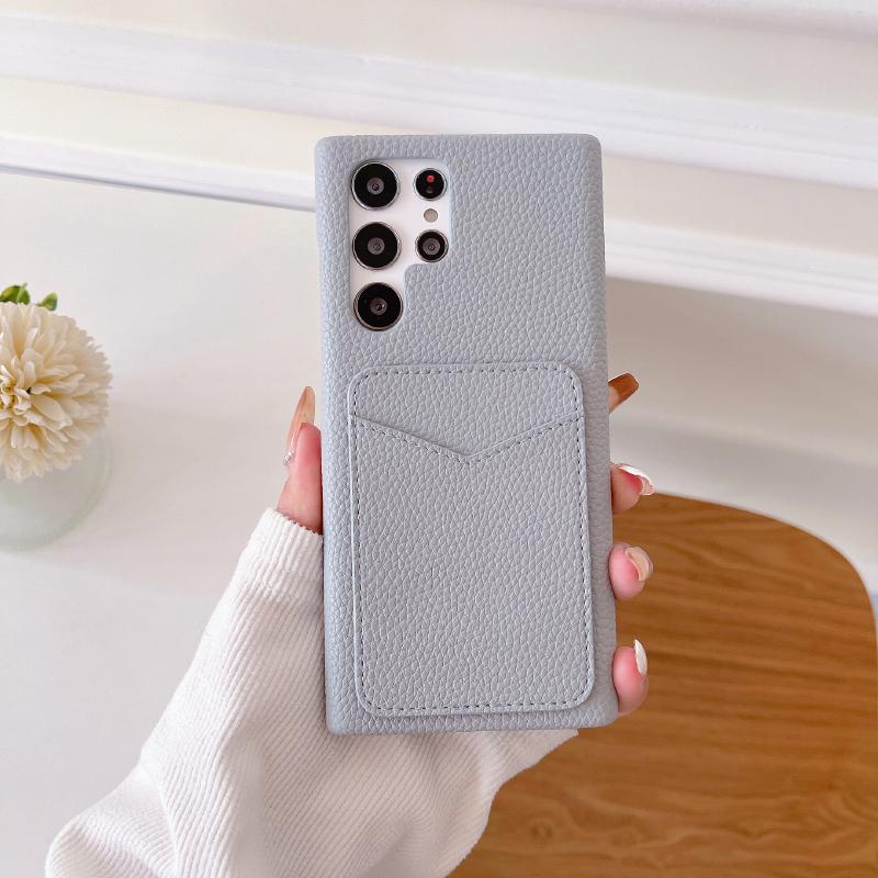 Luxury Solid Color Wallet Card Slot Hard PC Shockproof Phone Case For Samsung S25 Ultra Edge S23 S22 S24 Ultra Plus Bumper Cover