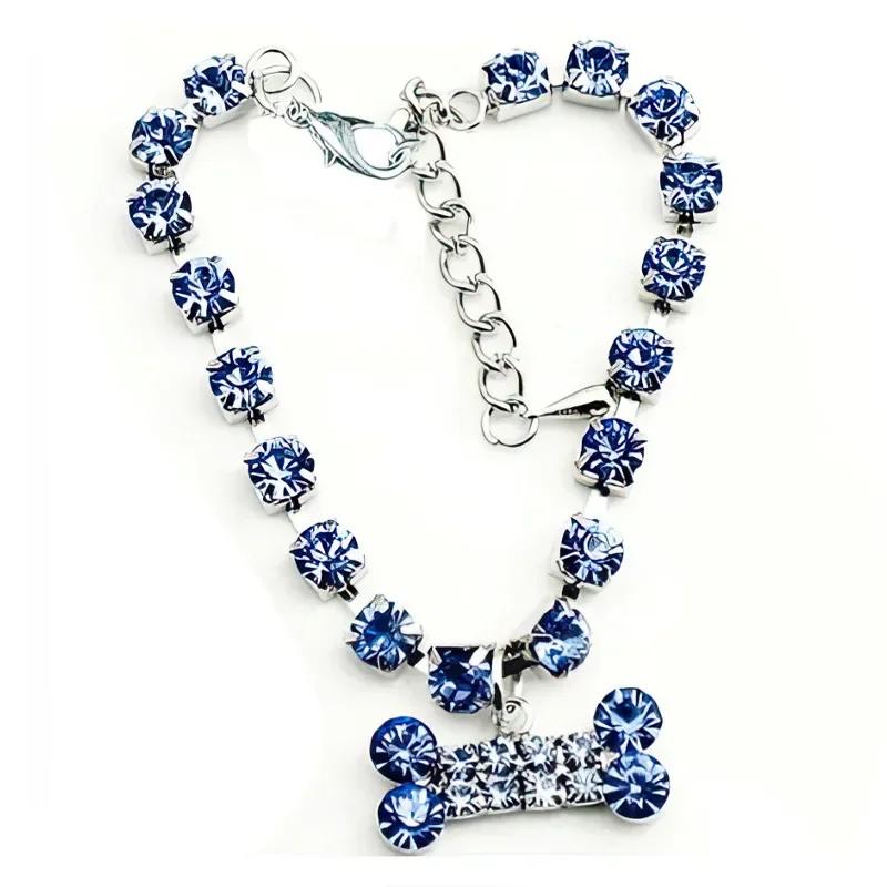 Adjustable Pet Necklace Cat Dog Crystal Collar Rhinestone Bone Pendant Cats Dogs Luxury Fashion Dress Up Decoration Accessories