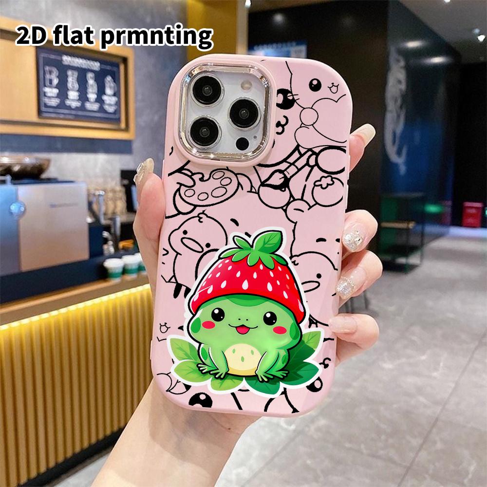 Phone Case: 2D flat, fits iPhone 18, 17, 16, 15, 14, 13 Pro protective cases, strawberry hat little frog, perfect holiday gift for Christmas and Hallo