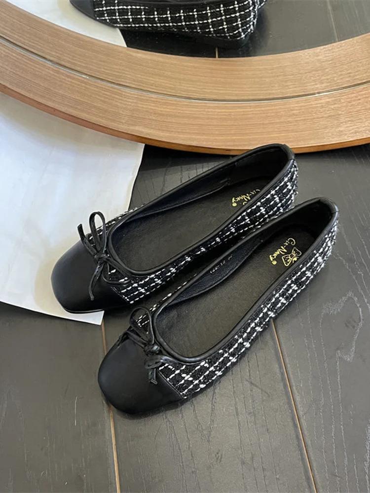 

Модные лоскутные балетки с бантом для женщин, с квадратным носком, мягкой подошвой, одинарные туфли для женщин, нескользящие балетки 43 чёрный